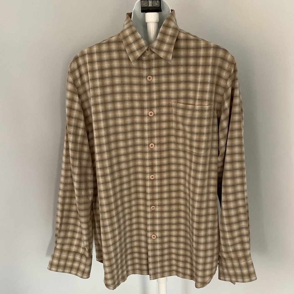 Tommy Bahama Vintage Tan/Gray Plaid Buttondown Shirt Sz. M